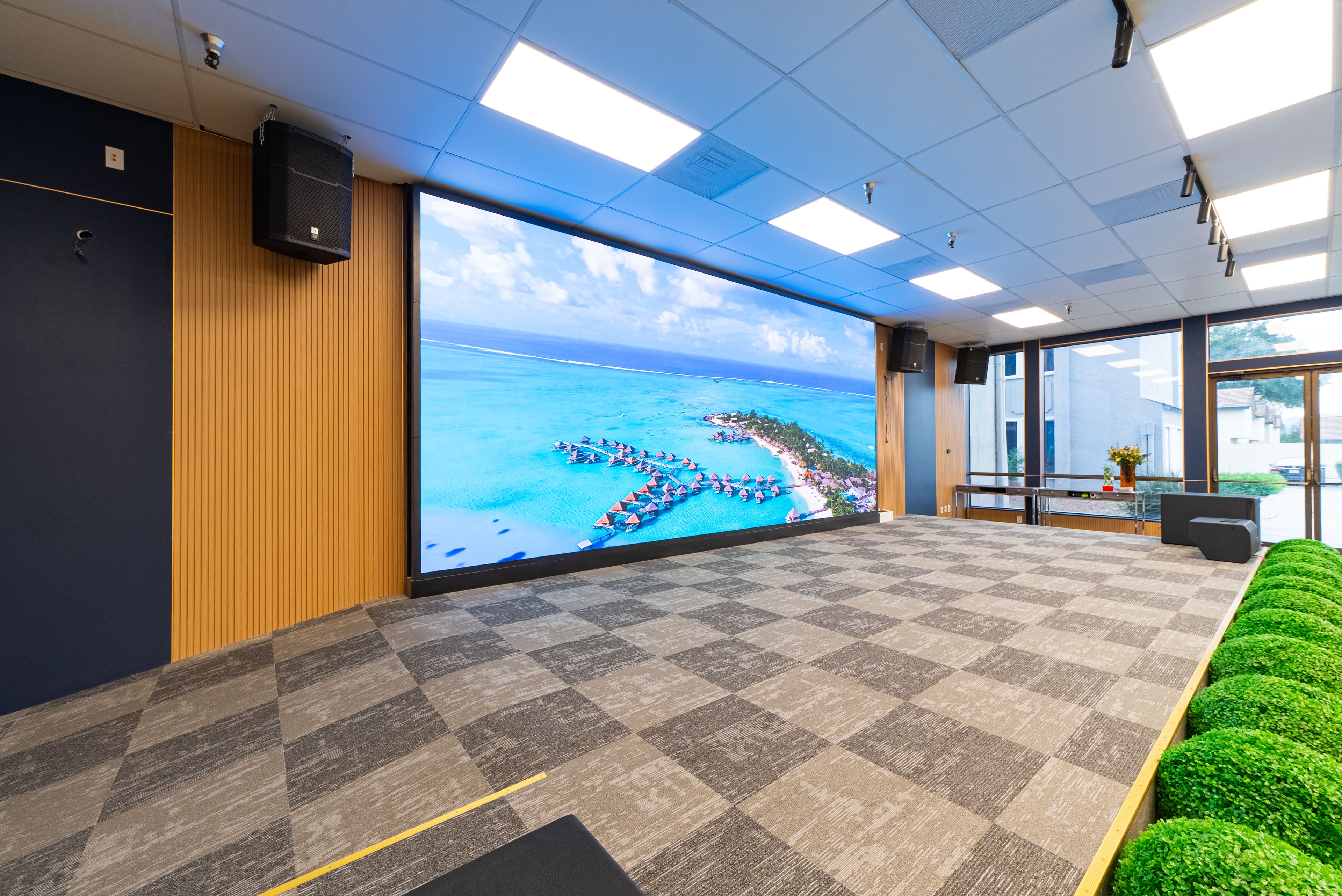Sola Pavilion LED screen displaying vibrant content
