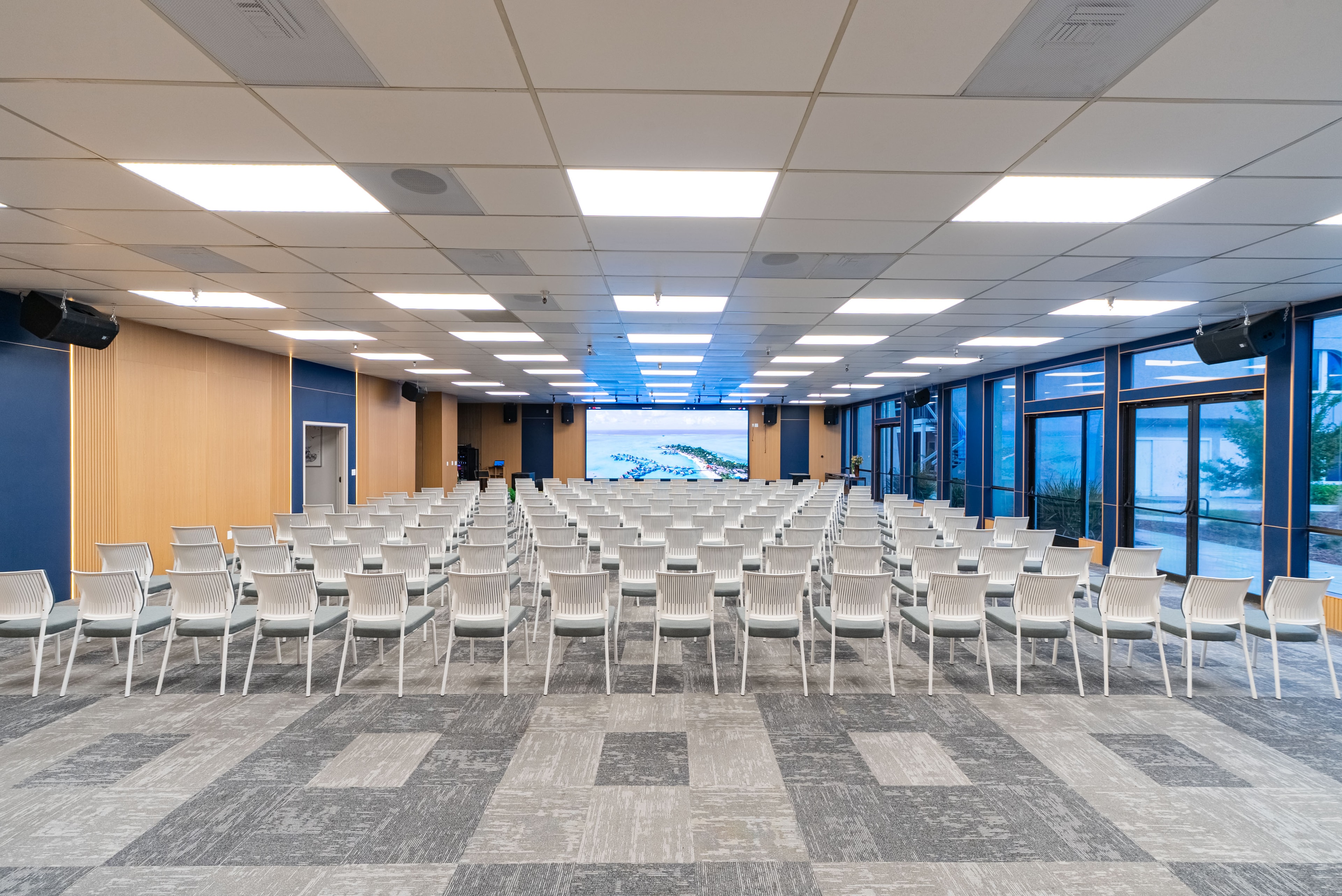 Sola Pavilion conference seating arrangement facing the LED stage