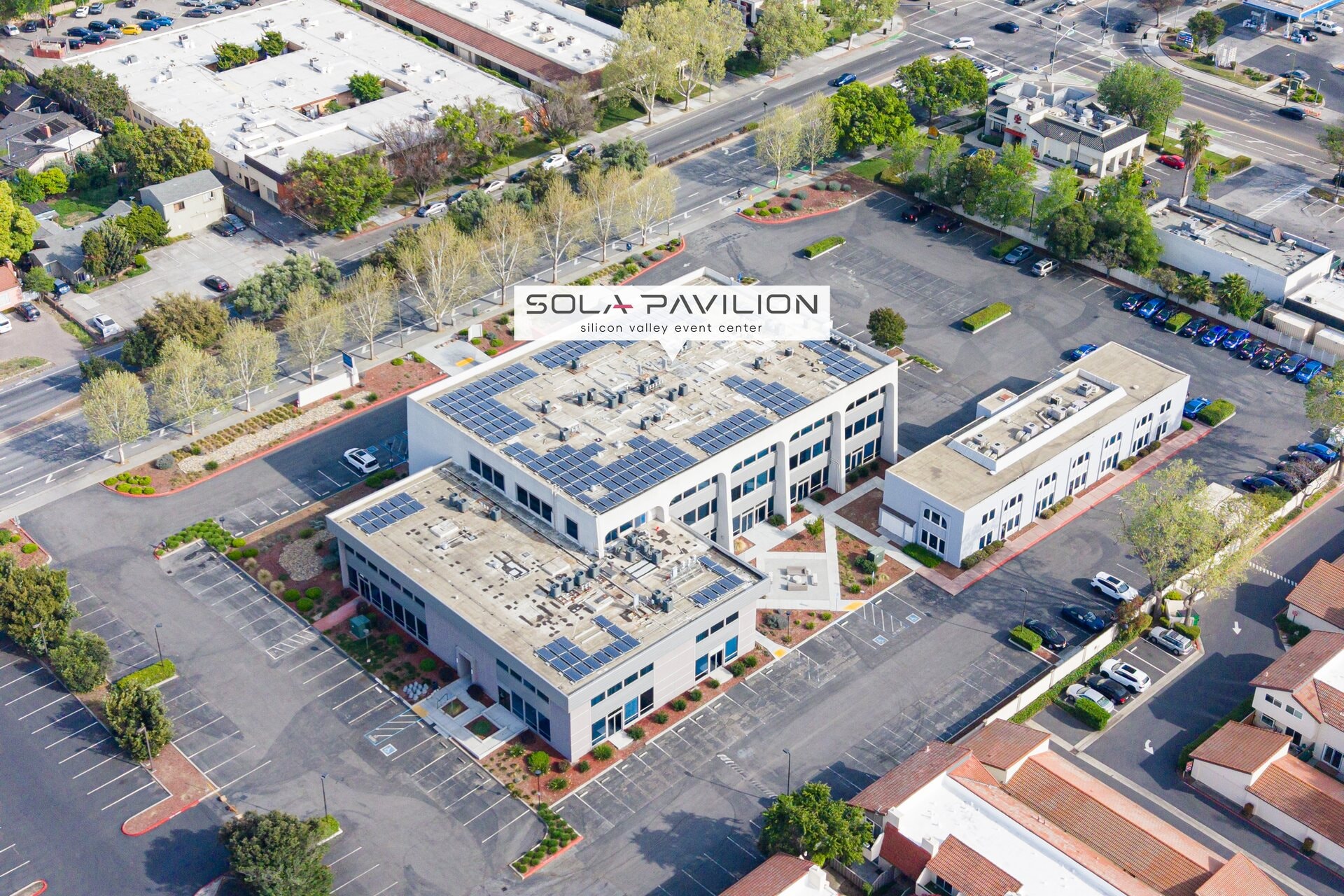 Aerial overview of Sola Pavilion and surrounding Silicon Valley location